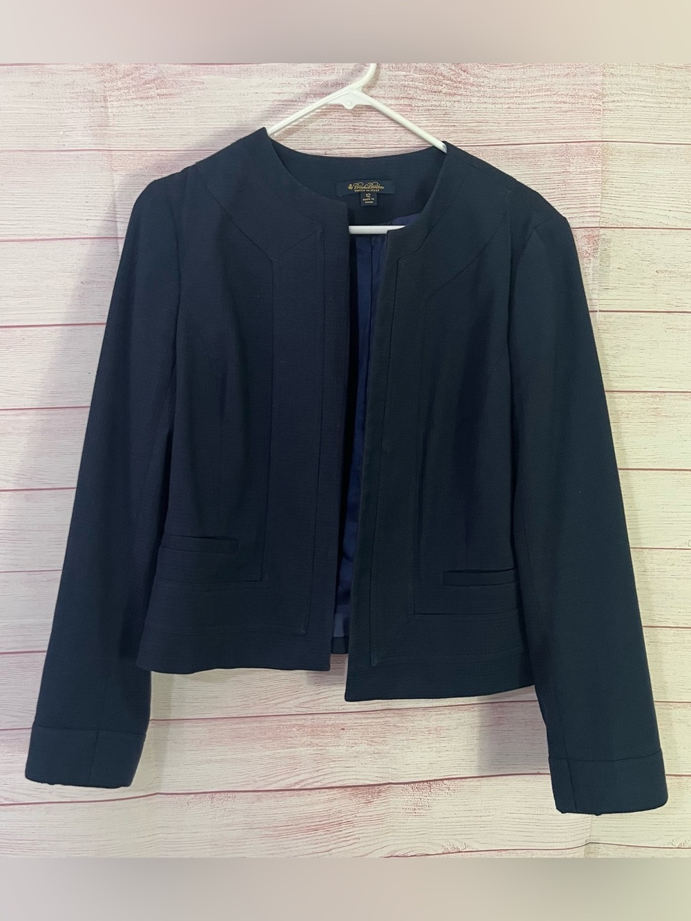 Brook Brothers Navy Blue Open‎ Front Collarless Blazer Size 12